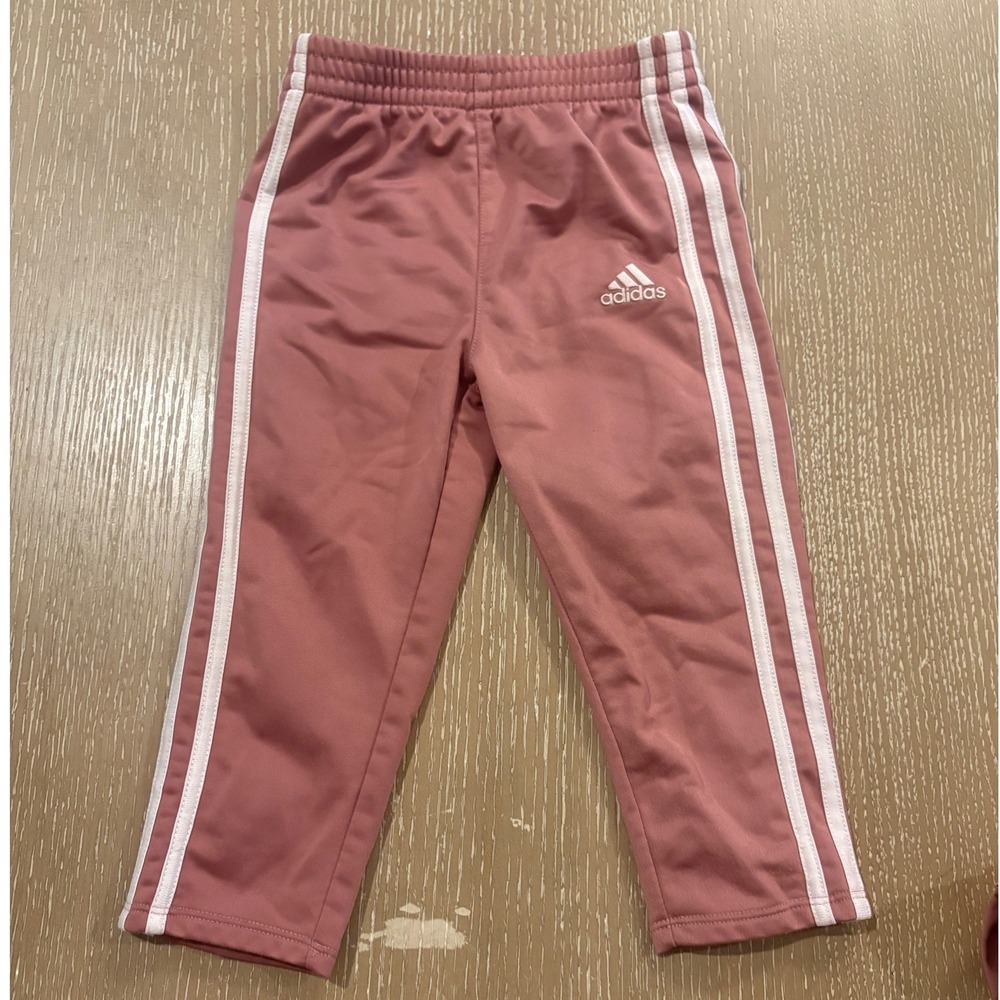 Adidas Girls 2T Tracksuit Set Pink Jacket and Joggers 3-Stripe Varsity Logo - Picture 4 of 6